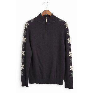 Eddie Bauer Tall XL 1/4 Zip Sweater Black Snowflake Knit Cotton Winter Warm Ski